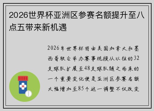 2026世界杯亚洲区参赛名额提升至八点五带来新机遇
